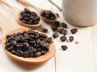 Coffee bean with wooden spoon