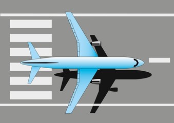 A Illustration of landing blue airplane.