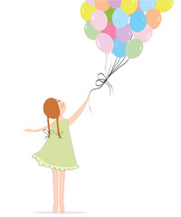 Little girl holding colorful balloons vector