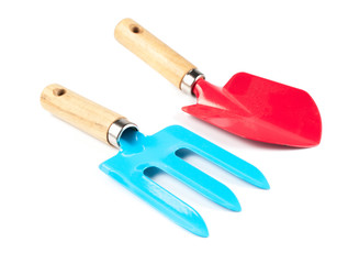 Red garden shovel isolated on white background