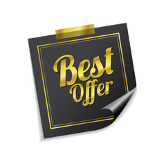 Best Offer Golden Sticky Notes Vector Icon Design