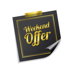 Weekend Offer Golden Sticky Notes Vector Icon Design