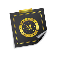 24 Hours Support Golden Sticky Notes Vector Icon Design