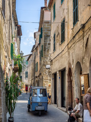 Pitigliano streets with old tuf homes, Italy