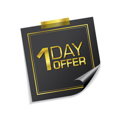 1 day Offer Golden Sticky Notes Vector Icon Design