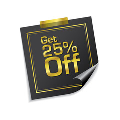 Get 25 Percent Golden Sticky Notes Vector Icon Design