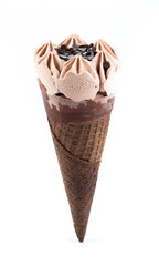 Chocolate ice team with coffee beans. , selective focus