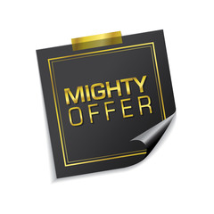 Mighty Offer Golden Sticky Notes Vector Icon Design