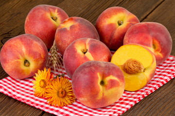 Naklejka na ściany i meble ripe peaches fruits, rustic still life