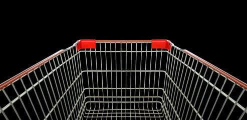 Shopping cart trolley basket isolated on black.