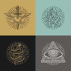Vector set of tattoo styled icons