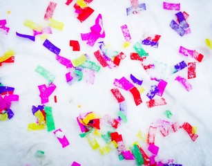 confetti.confetti in the snow after a holiday party