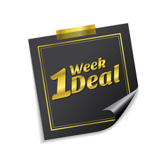 1 Week Deal Golden Sticky Notes Vector Icon Design