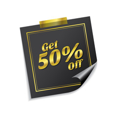 Get 50 Percent Golden Sticky Notes Vector Icon Design