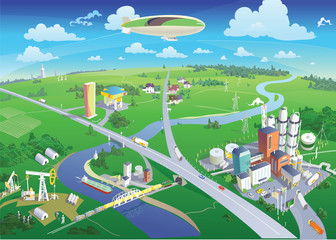 City and surroundings bird's-eye view