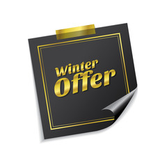 Winter Offer Golden Sticky Notes Vector Icon Design
