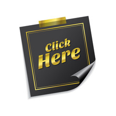 Click Here Golden Sticky Notes Vector Icon Design