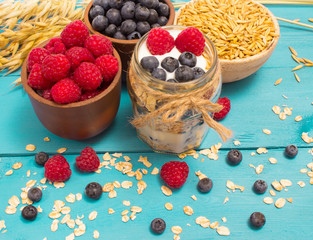 oat, oatmeal and fresh fruits