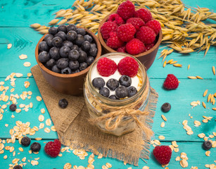 oat, oatmeal and fresh fruits