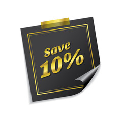 save 10 percent Golden Sticky Notes Vector Icon Design