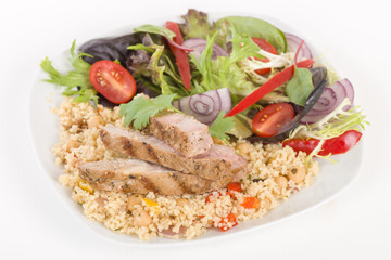 Grilled Pork & Couscous with Salad.
