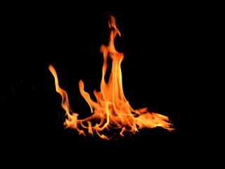 Fire flames on black background