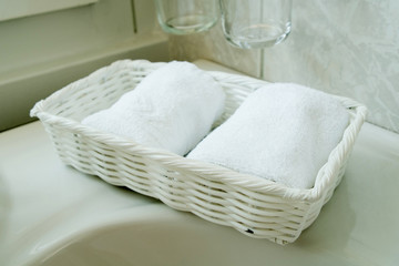 Stacked white spa towels