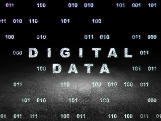 Information concept: Digital Data in grunge dark room