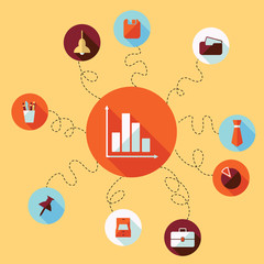 Flat concept, set modern design with shadow office icons