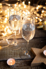 Two glasses of wine. new year decorations