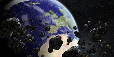 Meteorite impact on planet Earth in space