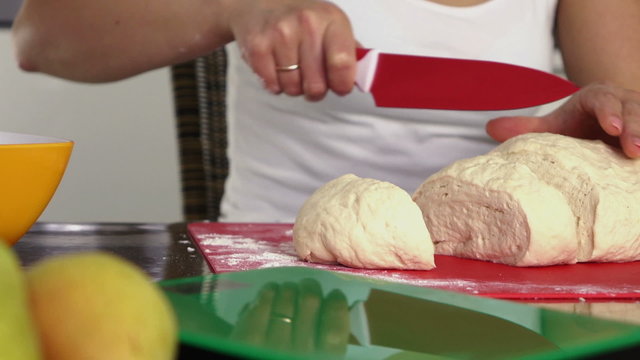 Female Hands Making Dough. slow motion