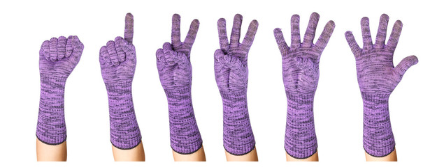 hand in gloves Isolated on a white background.count number