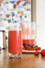 glass of strawberry smoothie