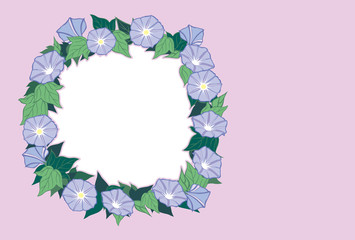 朝顔「円形」図案-薄紅色の背景（はがき横書き）
・夏の草花「朝顔」をイラストにしました。「朝顔」単体と、はがきサイズの比率のイラストを用意しました。