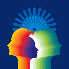 Thoughts and options. vector illustration of head with arrows