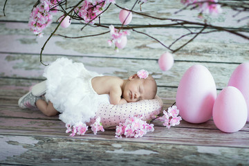 Little newborn baby girl asleep