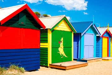 Fototapeta na wymiar Bathing boxes at Brighton Beach, Australia