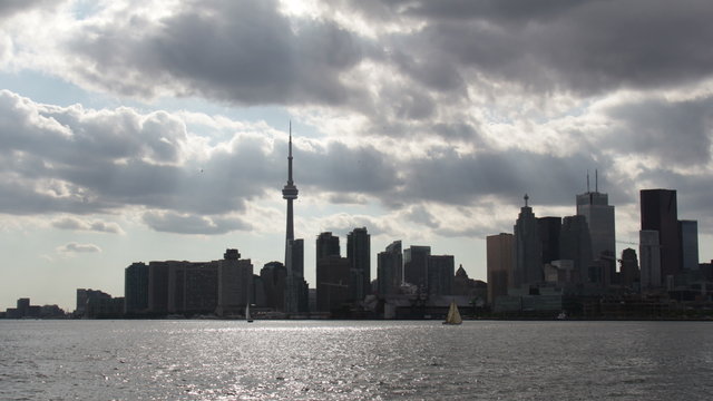 Toronto Harbour Time-Lapse 1. Time-lapse of about 45 minutes of the Toronto skyline and harbor with seagulls, ships and sailboats. Filmed on a beautiful summer afternoon.