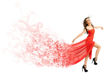 Young girl in long red cloth isolated (smoke ver)