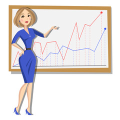Business woman with chart background. Cartoon Illustration.