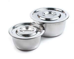 Stainless steel pot . Isolated on white background