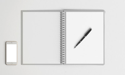 Notebook, pencil and phone