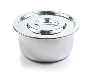 Stainless steel pot . Isolated on white background