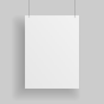 Blank white paper Page hanging against grey Background