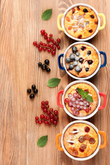 Cottage cheese casserole Cheesecake with with summer berries. top view