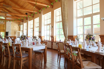 Cafe interior with the served tables