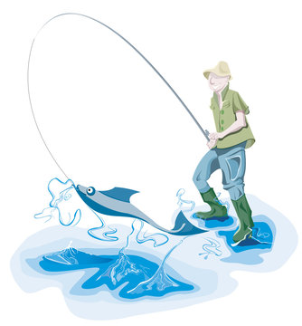 Pêcheur sortant un poisson de l'eau