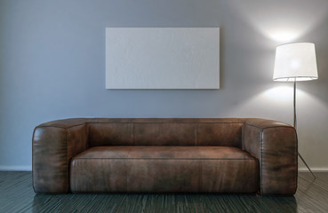 Blank canvas and sofa mockup - 3D Illustration