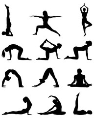Silhouettes of yoga and gymnastics, vector